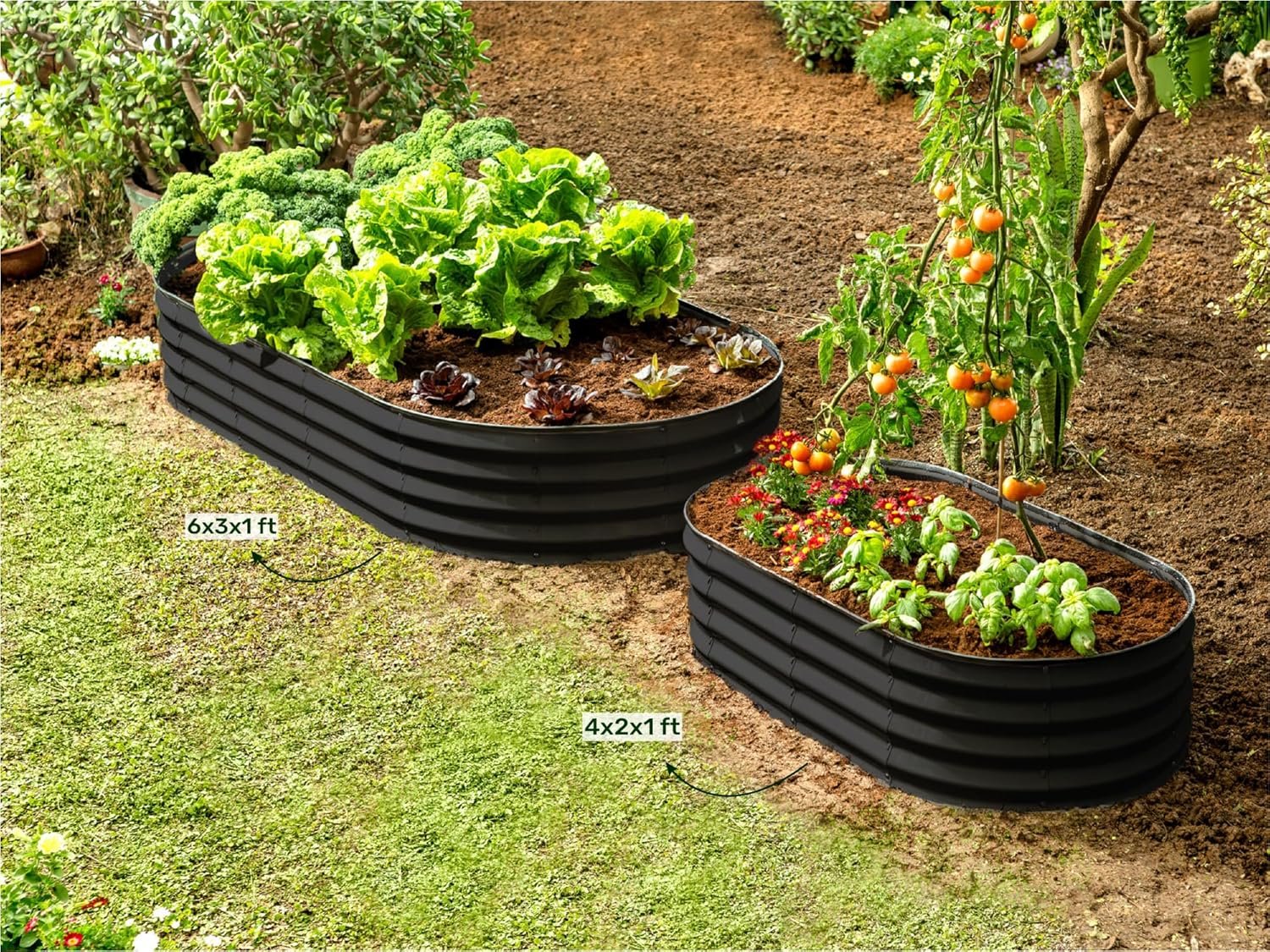 Galvanized Raised Garden Beds Outdoor // 4×2×1 ft Planter Raised Beds for Gardening, Vegetables, Flowers // Large Metal Garden Box (Silver) // Patented Tool-Free Design