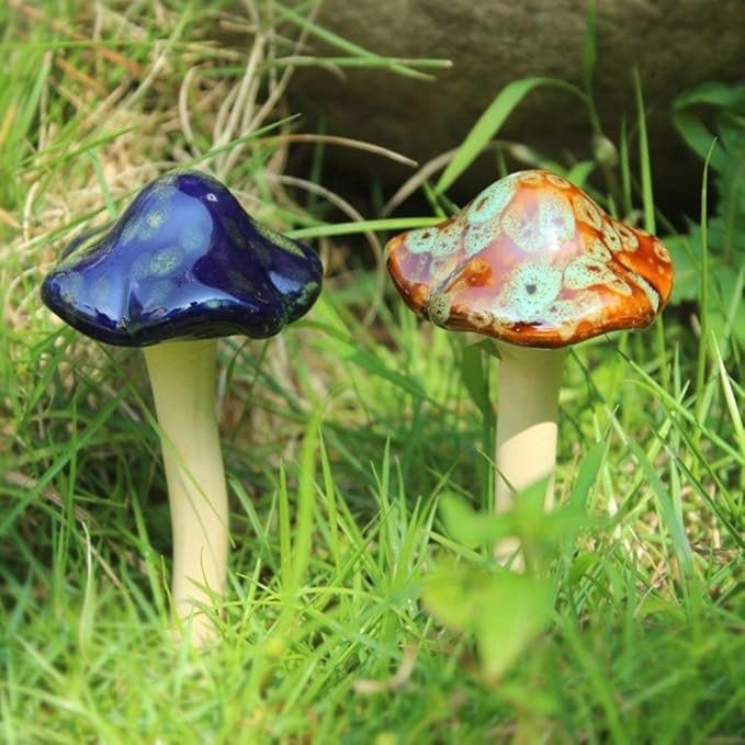 Danmu Garden Decor, 4pcs (Random Color) Ceramic Mushroom for Garden, Yard, Fairy Garden – Lawn Ornament Décor, Pottery Ornament 4.52″ in Height