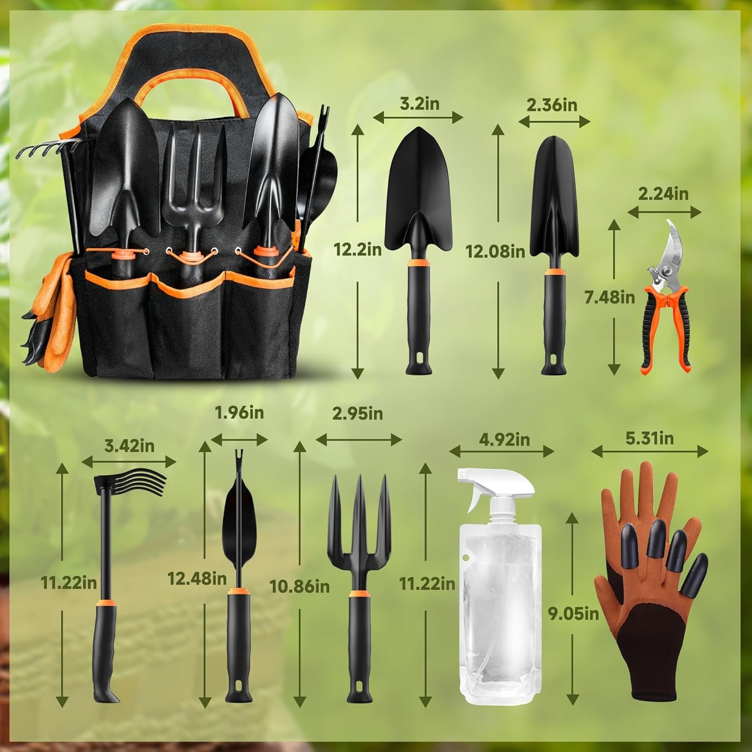 Garden Tool Set 10Pcs, Heavy Duty Gardening Tool Set, with Non-Slip Rubber Grip, Durable Garden Tools Organizer Handbag, Outdoor Hand Tools, Ideal Gardening Tool Kit Gifts for Women and Men