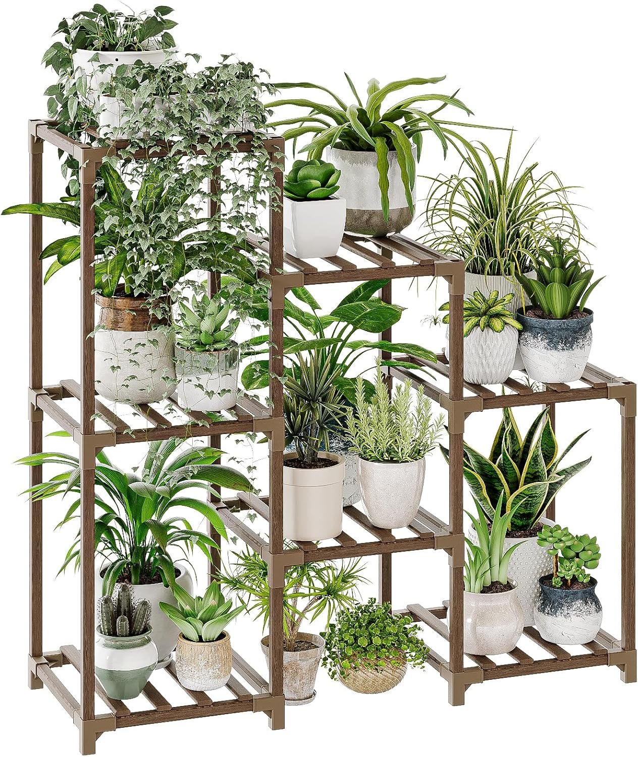 Bamworld Plant Stand Indoor Plant Shelf Outdoor Wood Plant Rack for Multiple Plants 3 Tiers Ladder Plant Pot Holder for Living Room Patio Boho Home Decor for Gardening